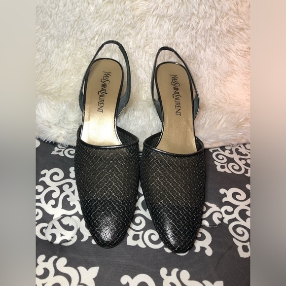 Yves Saint Laurent Vintage Metallic Black Slingback Heels size 9 - Picture 3 of 13